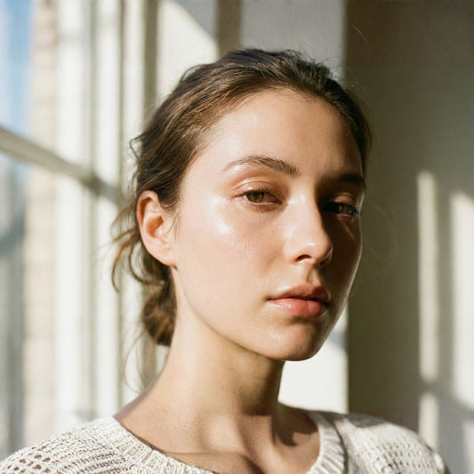 Portrait of young woman with glowing skin in natural sunlight